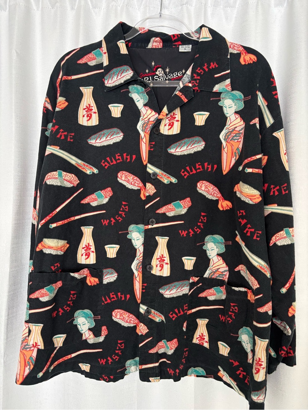P.J. Salvage - Vintage Black Sushi, Sake & Geisha Print Button-Front PJ To